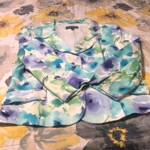 Evan Picone Pastel Aqua Blue & Green Floral Cropped Blazer